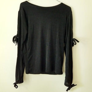 NWT Boohoo Long Sleeve Tie Shirt Black